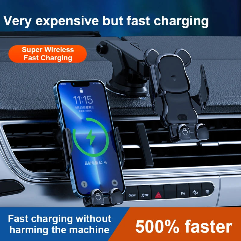 New Creative Car Mobile Phone Holder Support 15W Wireless Fast Charging Holder In Car Cell Phone Holder Auto Acessories