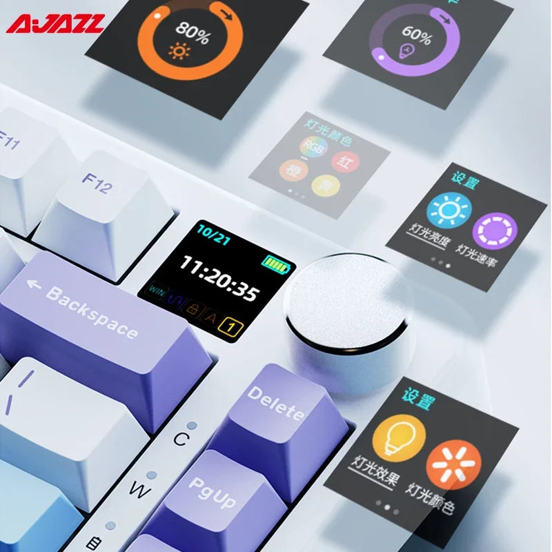 AJAZZ AK820 MAX Tri-mode RGB Gaming Mechanical Keyboard Bluetooth Wireless 2.4G Type C 82 Keys PBT Keycaps Hot Swap for Gamer PC