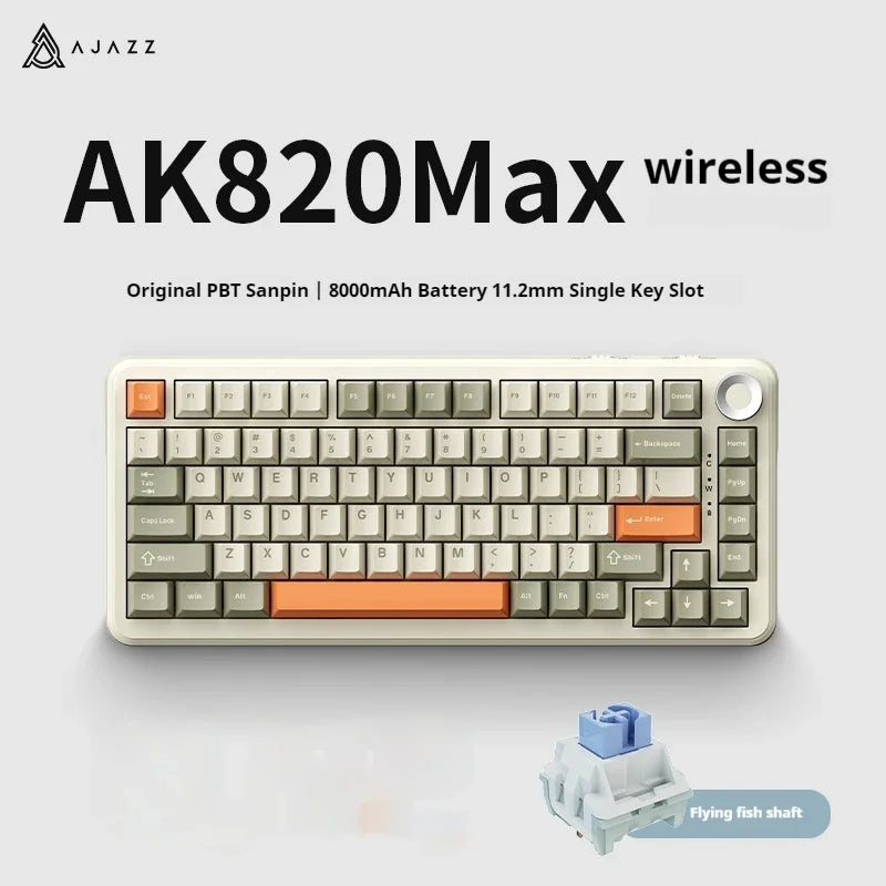 AJAZZ AK820 MAX Tri-mode RGB Gaming Mechanical Keyboard Bluetooth Wireless 2.4G Type C 82 Keys PBT Keycaps Hot Swap for Gamer PC