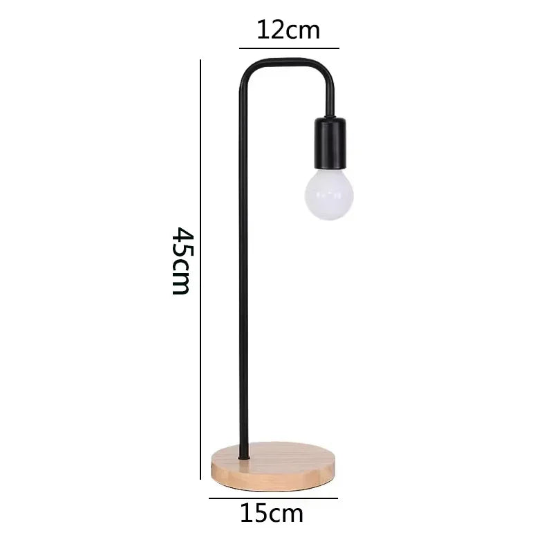 Nordic E27 LED Wooden Desk Lamps Vintage Black White Iron Table Lights Rod Countryside Style Bedside Reading Table Lighting