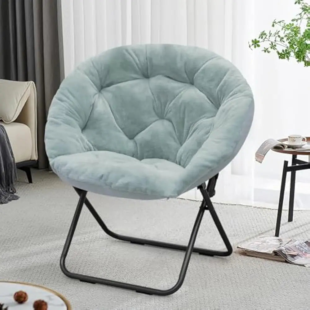 Living Room Chair, Faux Fur Soft Lounge Cute Folding Bedroom Seat for Adults Thick Padded Metal Frame, Living Room Chair