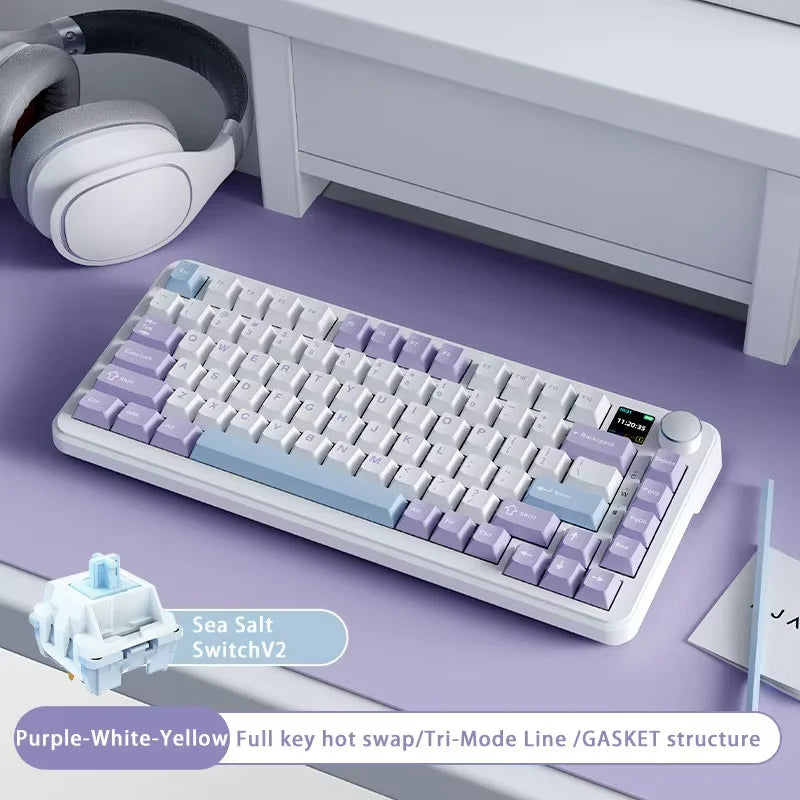 AJAZZ AK820 MAX Tri-mode RGB Gaming Mechanical Keyboard Bluetooth Wireless 2.4G Type C 82 Keys PBT Keycaps Hot Swap for Gamer PC
