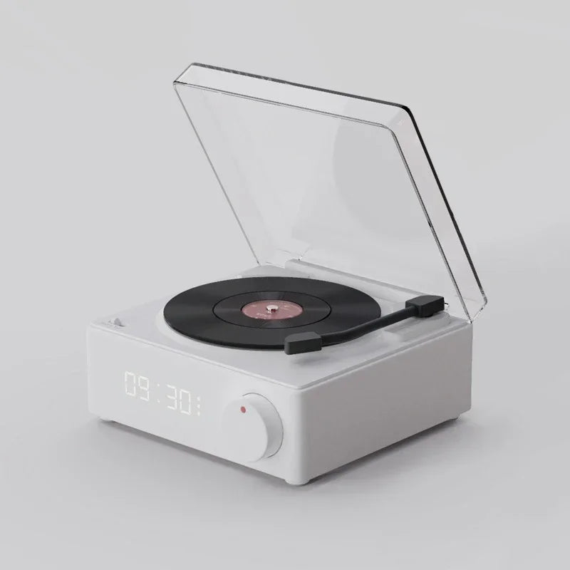 New Retro Vinyl Wireless Bluetooth Speaker Alarm Clock Small Record Player Portable High-quality Audio Home Smart Stereo