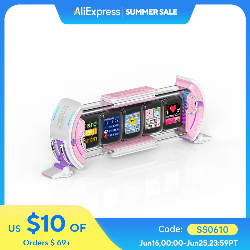Divoom Times Gate Cute Gaming Digital Clock Informative Display Social Media, Pixel Art Display for Gamers Decor (Pink)