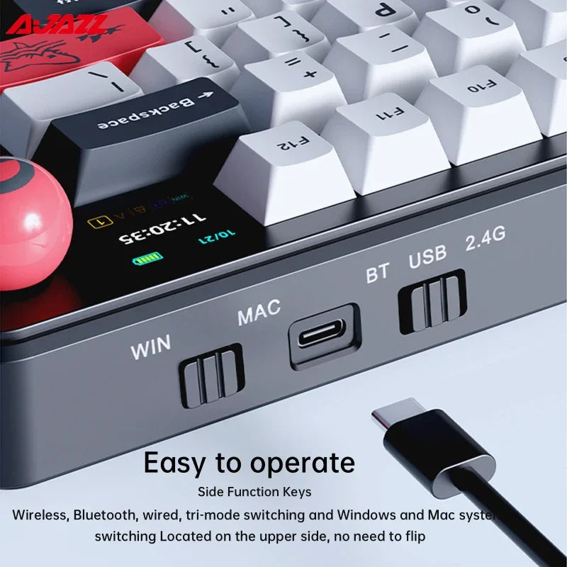 AJAZZ AK820 MAX Tri-mode RGB Gaming Mechanical Keyboard Bluetooth Wireless 2.4G Type C 82 Keys PBT Keycaps Hot Swap for Gamer PC