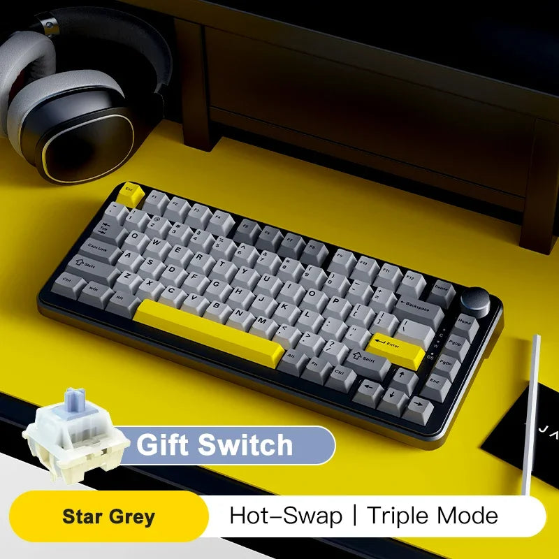 AJAZZ AK820 MAX Tri-mode RGB Gaming Mechanical Keyboard Bluetooth Wireless 2.4G Type C 82 Keys PBT Keycaps Hot Swap for Gamer PC