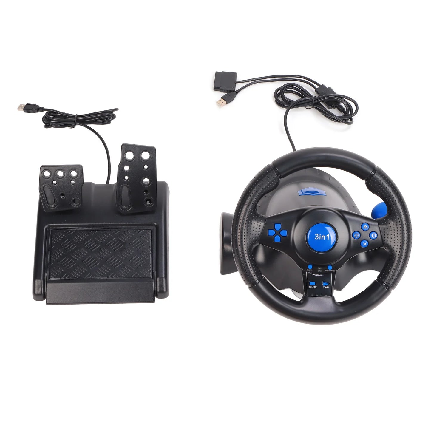 Racing Wheel PC Gaming Racing Wheel 2 Axes 180 Degree Rotation Supports Vibration Multifunctional for PS2