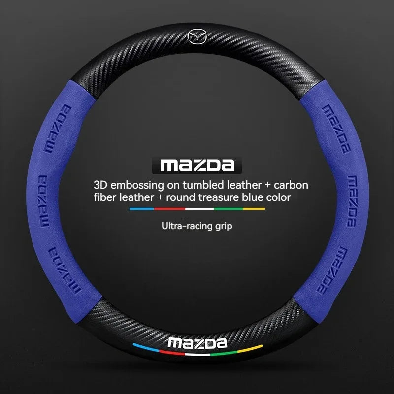 For Mazda 3 5 6 SKYACTIV Axela Atenza CX30 CX5 CX8 CX9 MX5 RX8 RX7 BT50 Carbon fiber Suede Car Steering Wheel Cover Accessories