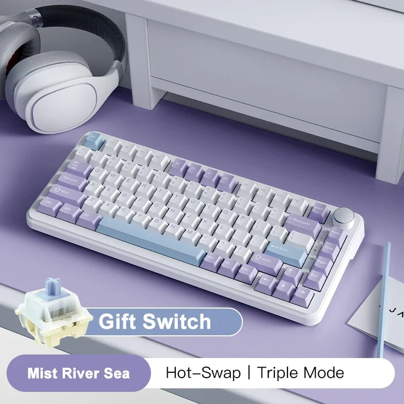 AJAZZ AK820 MAX Tri-mode RGB Gaming Mechanical Keyboard Bluetooth Wireless 2.4G Type C 82 Keys PBT Keycaps Hot Swap for Gamer PC