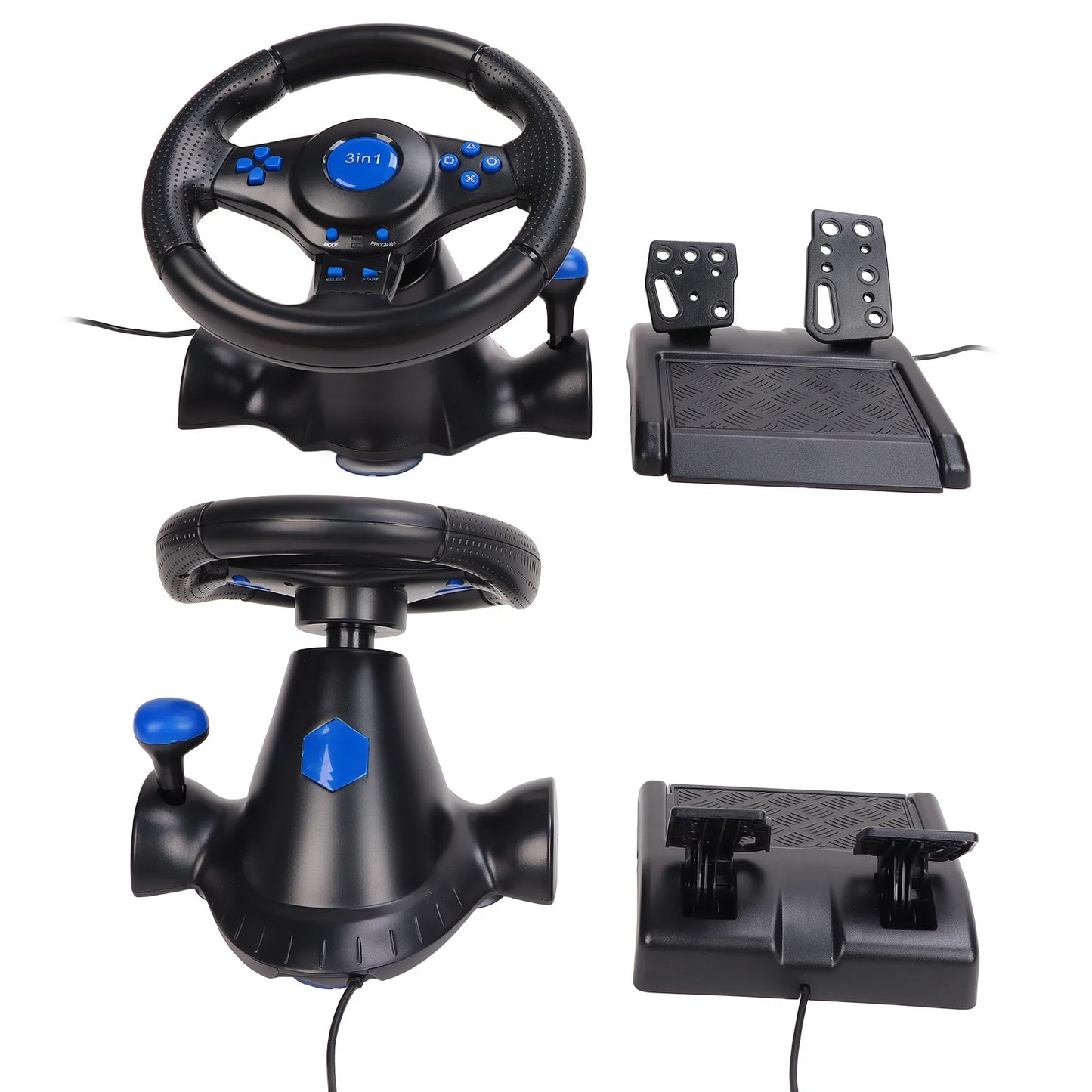 Racing Wheel PC Gaming Racing Wheel 2 Axes 180 Degree Rotation Supports Vibration Multifunctional for PS2