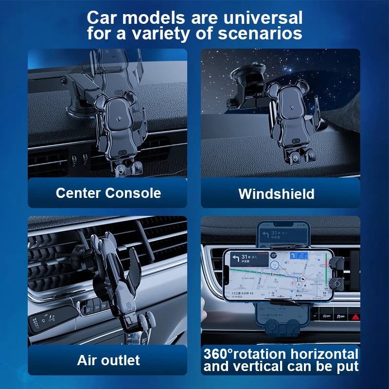 New Creative Car Mobile Phone Holder Support 15W Wireless Fast Charging Holder In Car Cell Phone Holder Auto Acessories