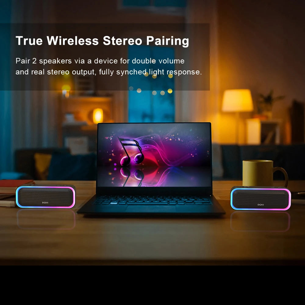 DOSS 20W Bluetooth Speaker Wireless 5.0 Powerful Stereo Sound Extra Bass Sound Box TWS Pairing IPX6 Waterproof Portable Speakers