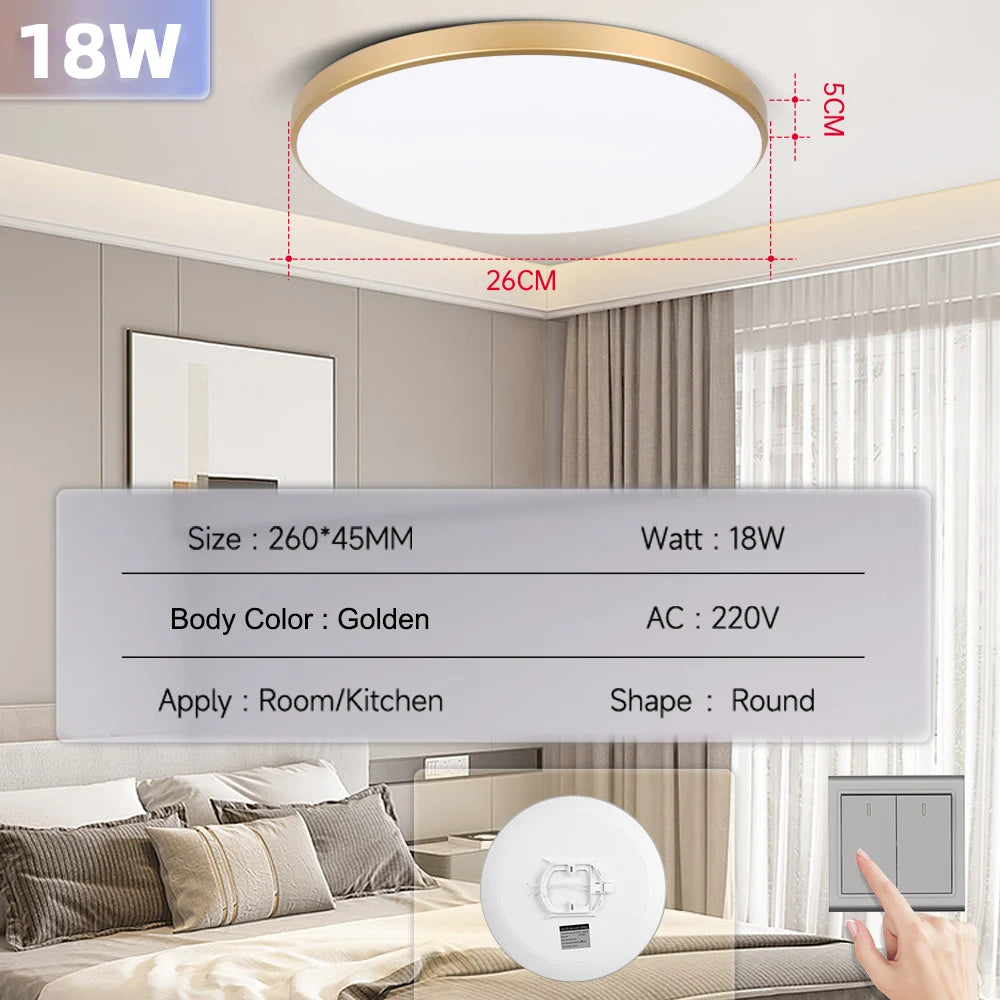 Black Led Ceiling Lamp 220V Dustproof Ceiling Panel Lamp Indoor Bathroom Lamp for Living Room Decor Ultra-thin LED Ceiling Light