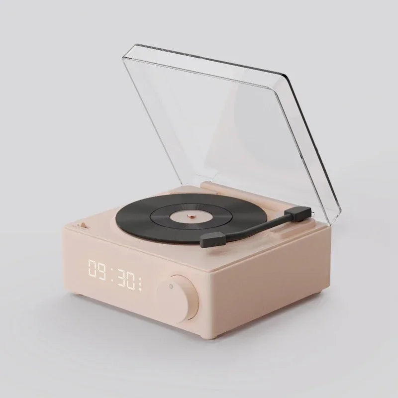 New Retro Vinyl Wireless Bluetooth Speaker Alarm Clock Small Record Player Portable High-quality Audio Home Smart Stereo