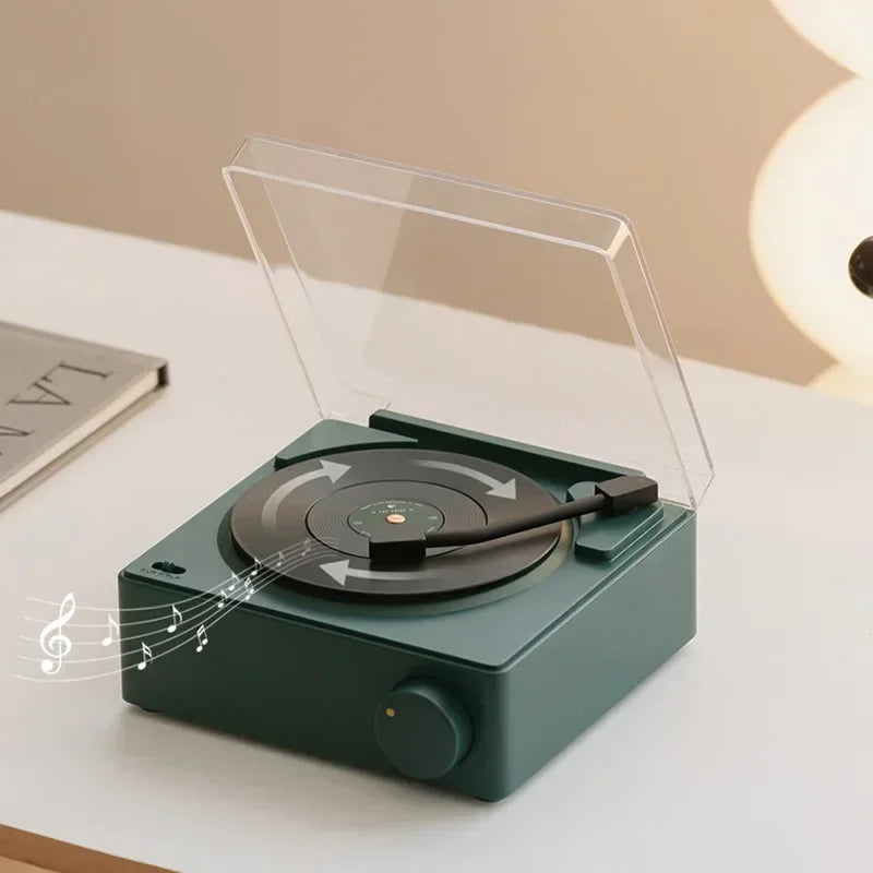 New Retro Vinyl Wireless Bluetooth Speaker Alarm Clock Small Record Player Portable High-quality Audio Home Smart Stereo