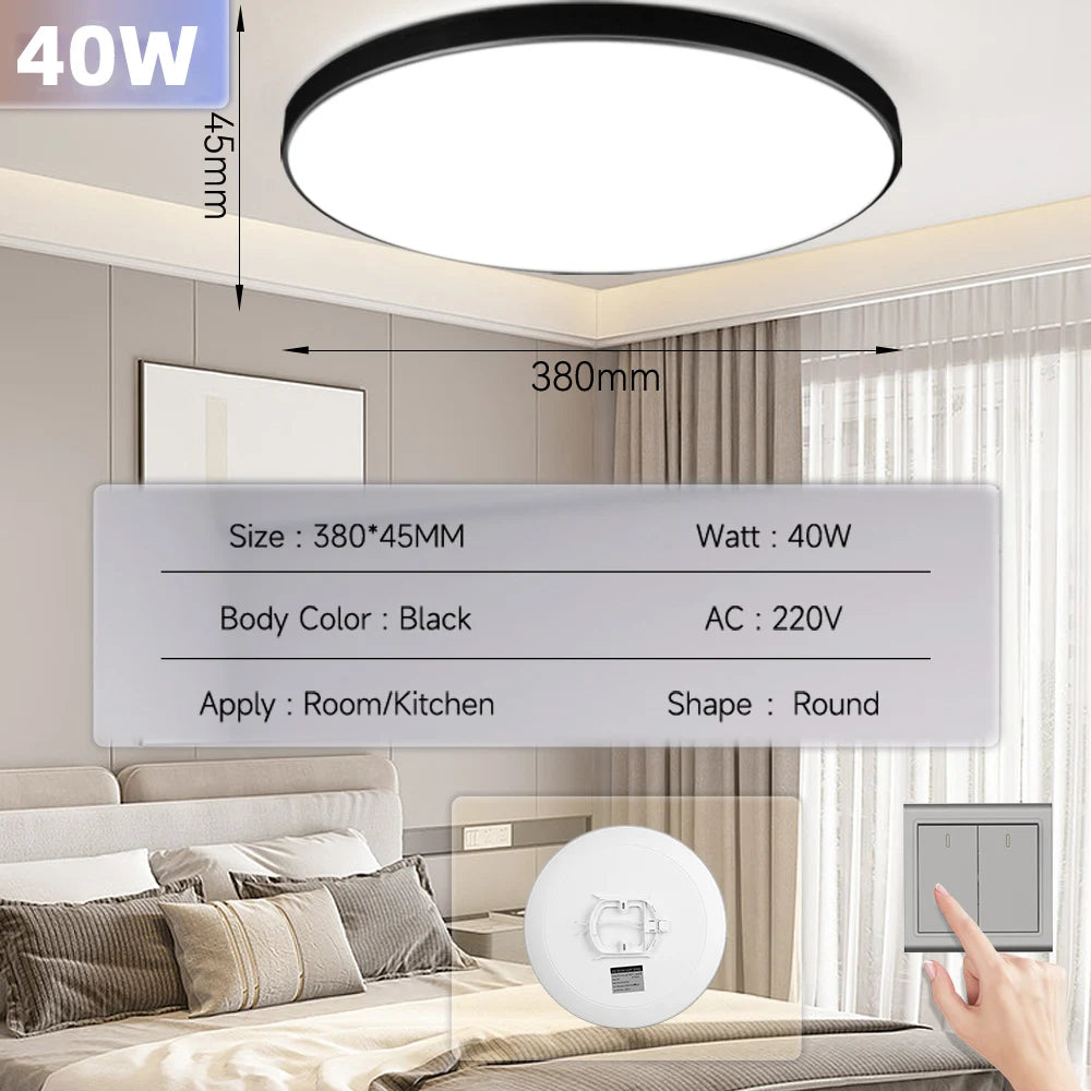 Black Led Ceiling Lamp 220V Dustproof Ceiling Panel Lamp Indoor Bathroom Lamp for Living Room Decor Ultra-thin LED Ceiling Light