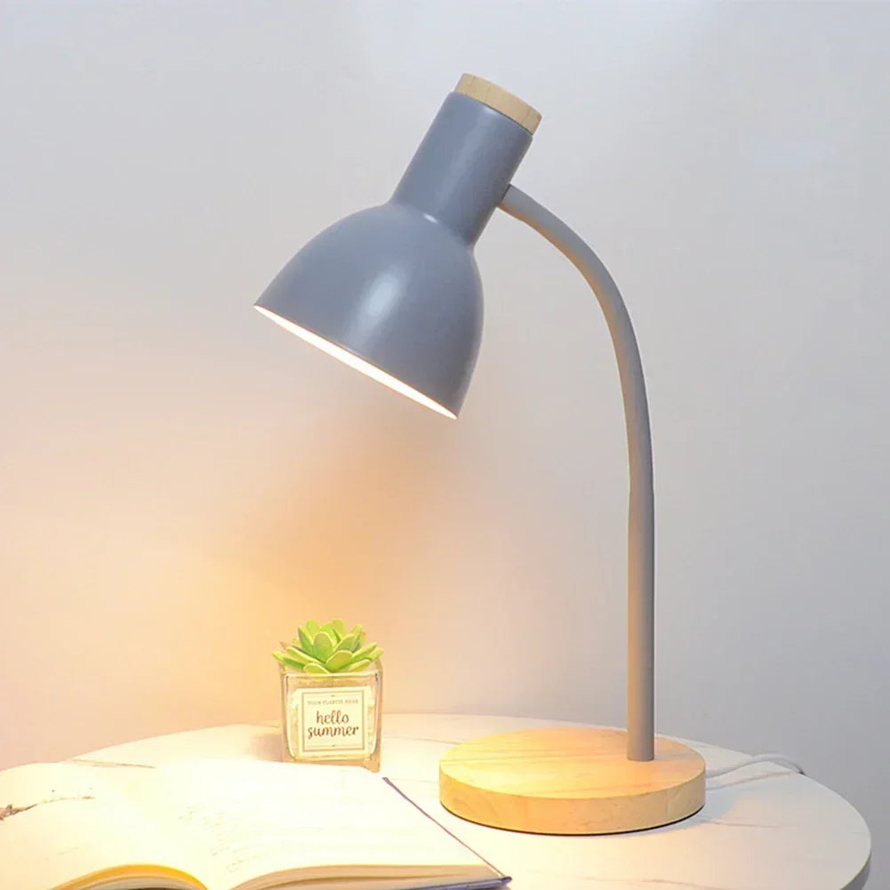 Nordic Modern Wood Iron LED Eye Protection Desk Lamp Creative Living Room Bedside Bedroom Decoration Ornament Small Night Light