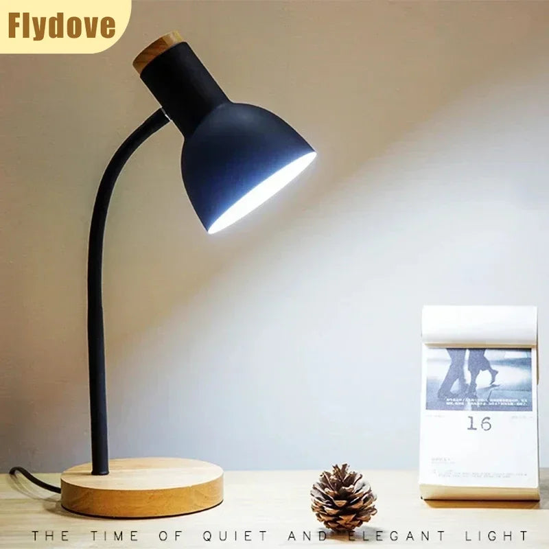 Nordic Modern Wood Iron LED Eye Protection Desk Lamp Creative Living Room Bedside Bedroom Decoration Ornament Small Night Light