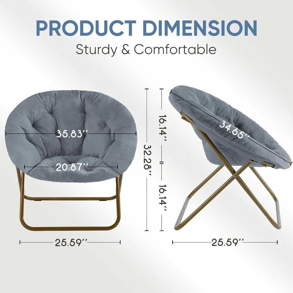 Living Room Chair, Faux Fur Soft Lounge Cute Folding Bedroom Seat for Adults Thick Padded Metal Frame, Living Room Chair