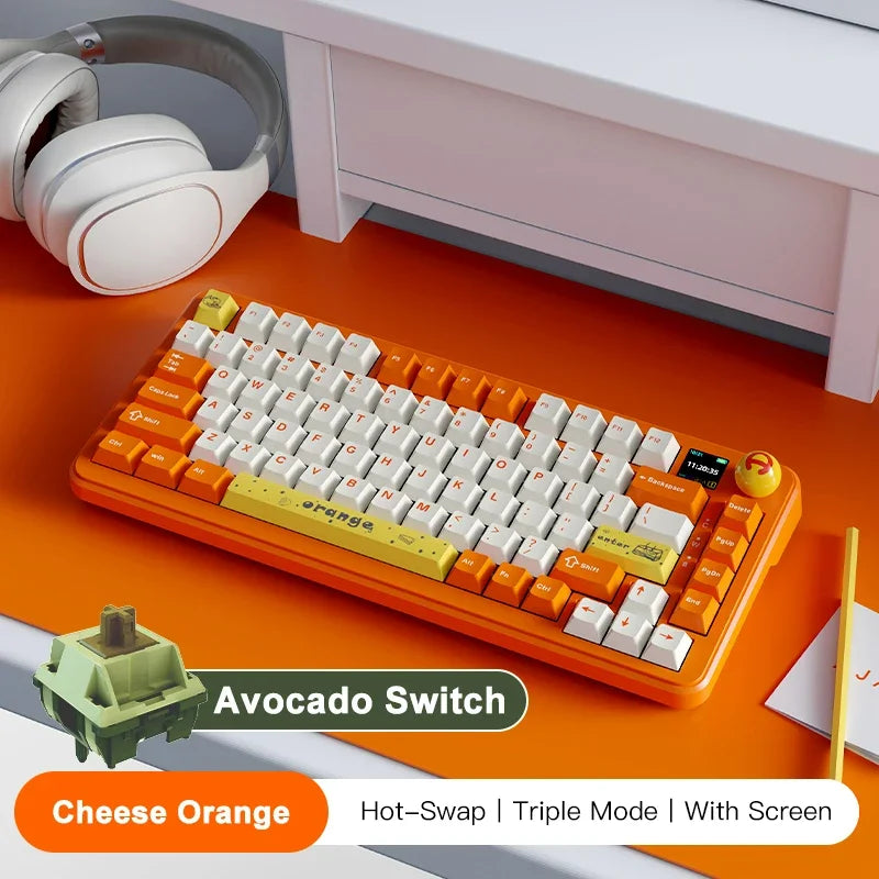 AJAZZ AK820 MAX Tri-mode RGB Gaming Mechanical Keyboard Bluetooth Wireless 2.4G Type C 82 Keys PBT Keycaps Hot Swap for Gamer PC