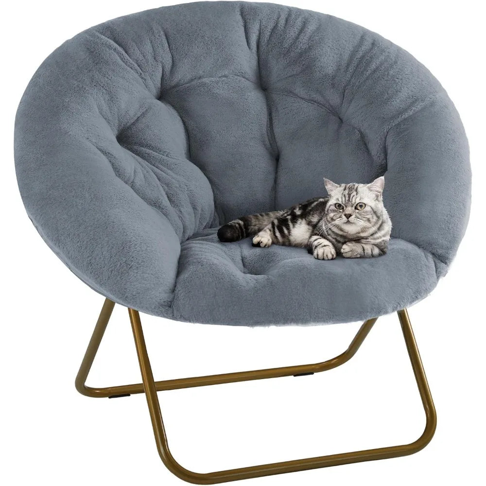 Living Room Chair, Faux Fur Soft Lounge Cute Folding Bedroom Seat for Adults Thick Padded Metal Frame, Living Room Chair