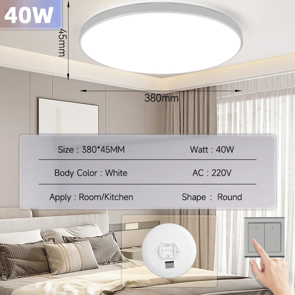 Black Led Ceiling Lamp 220V Dustproof Ceiling Panel Lamp Indoor Bathroom Lamp for Living Room Decor Ultra-thin LED Ceiling Light
