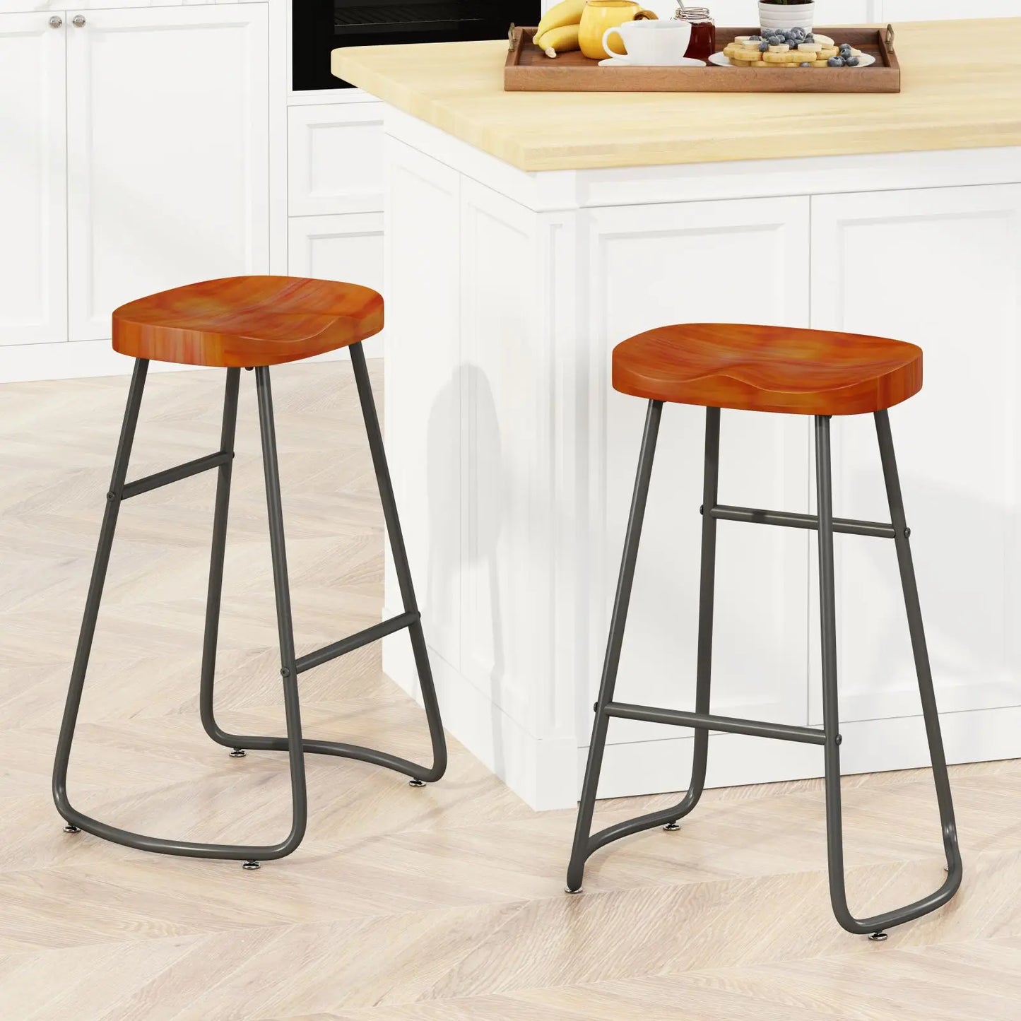 2PCS Bar Stools Kitchen Chairs With Anti Slip Foot Pads Metal Frame Stylish Bar Chairs For Dining Room Coffee Shop Living Room