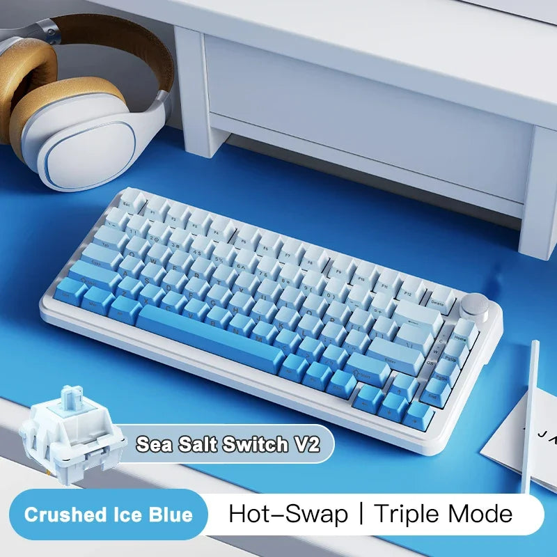 AJAZZ AK820 MAX Tri-mode RGB Gaming Mechanical Keyboard Bluetooth Wireless 2.4G Type C 82 Keys PBT Keycaps Hot Swap for Gamer PC