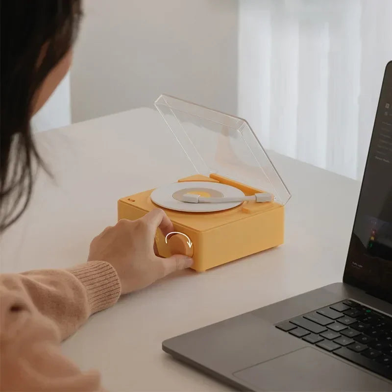 New Retro Vinyl Wireless Bluetooth Speaker Alarm Clock Small Record Player Portable High-quality Audio Home Smart Stereo