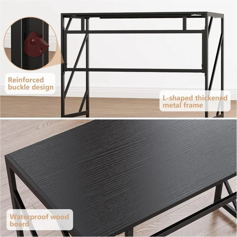 Folding Desk Writing Computer Desk for Home Office, No-Assembly Study Office Desk Foldable Table