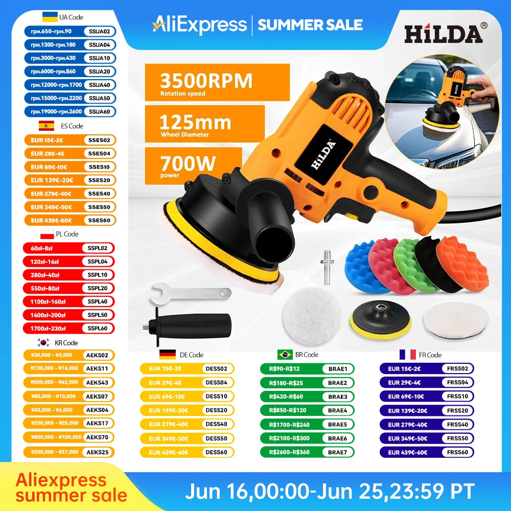 HILDA Electric Car Polisher Car Beauty Waxing Machine Adjustable Speed Sanding Waxing Tools Automotive Polishing Scratch Repair
