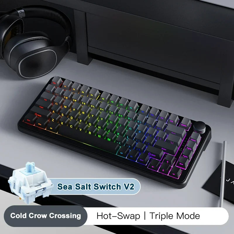 AJAZZ AK820 MAX Tri-mode RGB Gaming Mechanical Keyboard Bluetooth Wireless 2.4G Type C 82 Keys PBT Keycaps Hot Swap for Gamer PC
