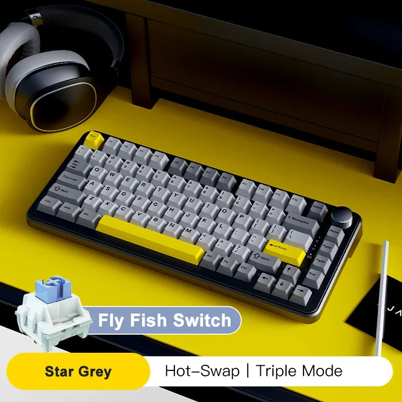 AJAZZ AK820 MAX Tri-mode RGB Gaming Mechanical Keyboard Bluetooth Wireless 2.4G Type C 82 Keys PBT Keycaps Hot Swap for Gamer PC