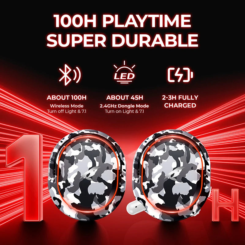 Picun G2PRO Wireless Gaming Headset Bluetooth 2.4G Headphones 7.1 Surround 5ms Low Latency ENC Mic for PC PS4 PS5 Phone Switch