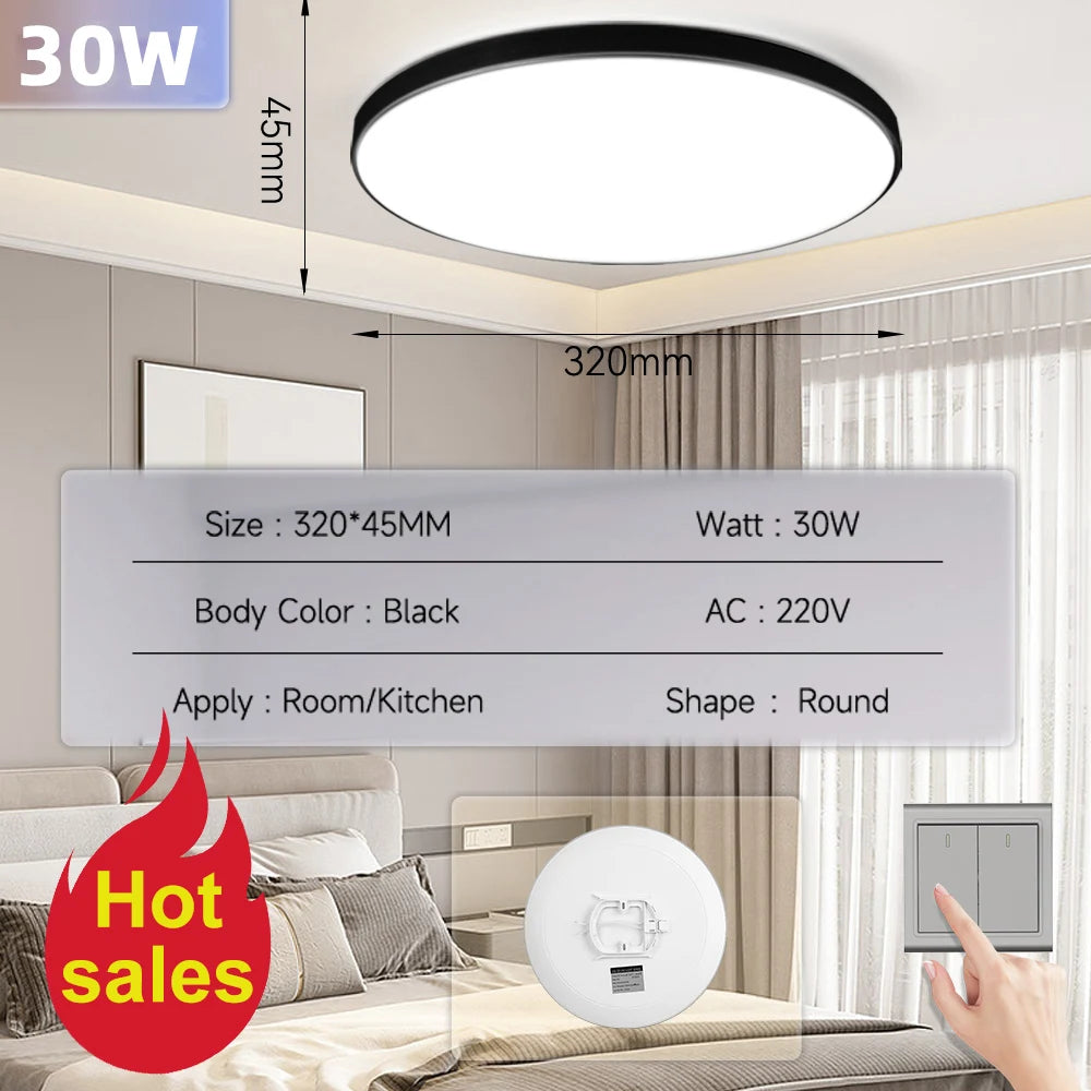 Black Led Ceiling Lamp 220V Dustproof Ceiling Panel Lamp Indoor Bathroom Lamp for Living Room Decor Ultra-thin LED Ceiling Light