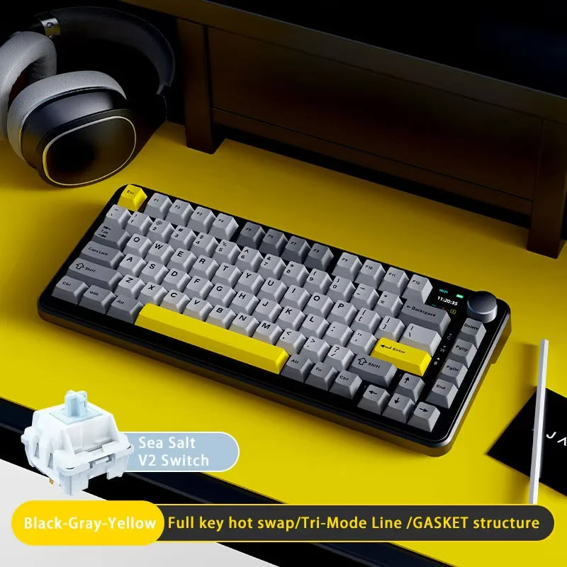 AJAZZ AK820 MAX Tri-mode RGB Gaming Mechanical Keyboard Bluetooth Wireless 2.4G Type C 82 Keys PBT Keycaps Hot Swap for Gamer PC
