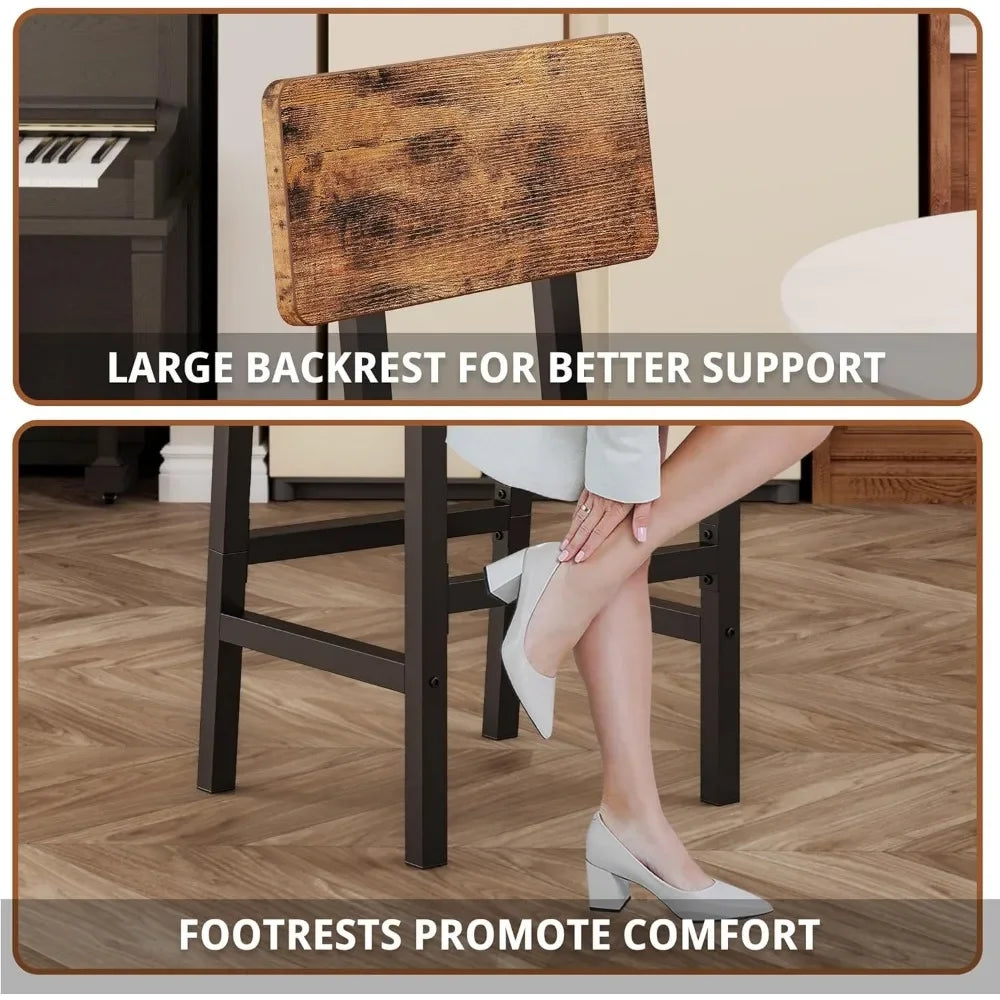 Bar Stools Set of 2,PU Upholstered Barstools with Back and Footrest, Thick Cushion Stools for Kitchen Island
