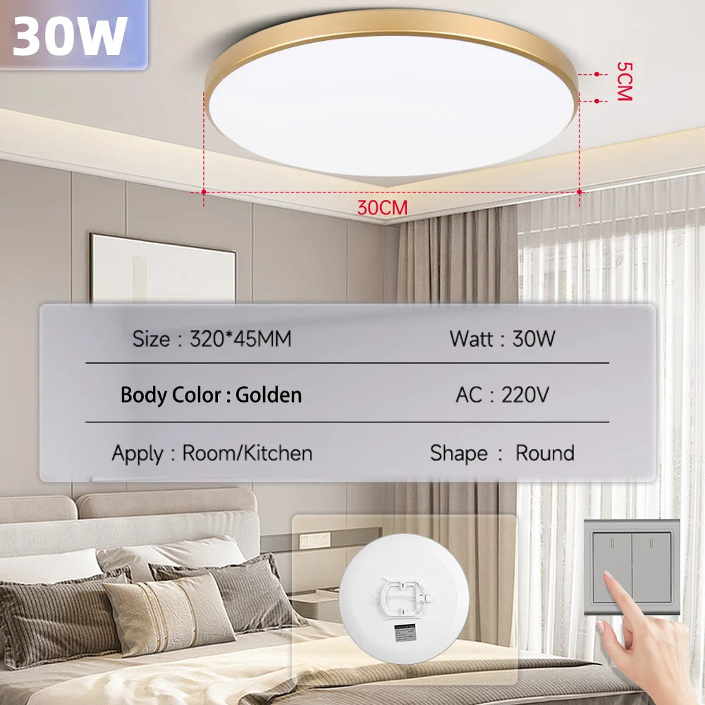 Black Led Ceiling Lamp 220V Dustproof Ceiling Panel Lamp Indoor Bathroom Lamp for Living Room Decor Ultra-thin LED Ceiling Light