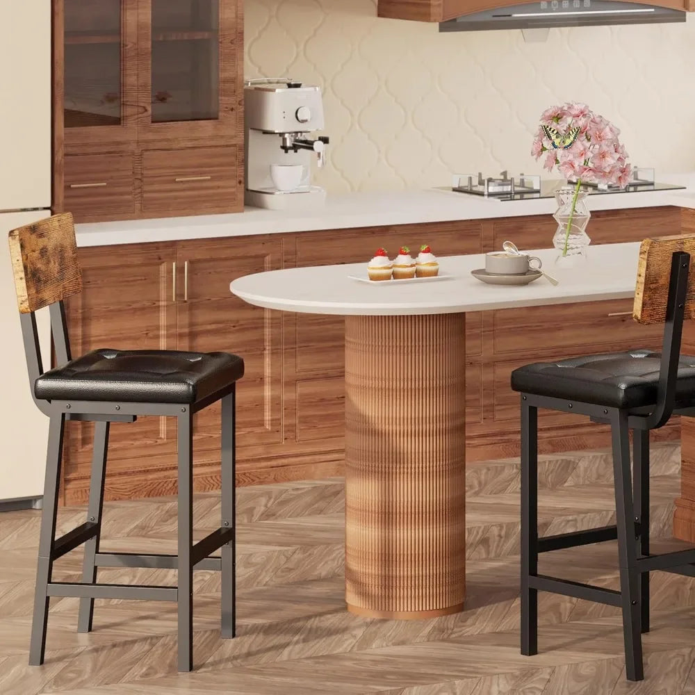 Bar Stools Set of 2,PU Upholstered Barstools with Back and Footrest, Thick Cushion Stools for Kitchen Island
