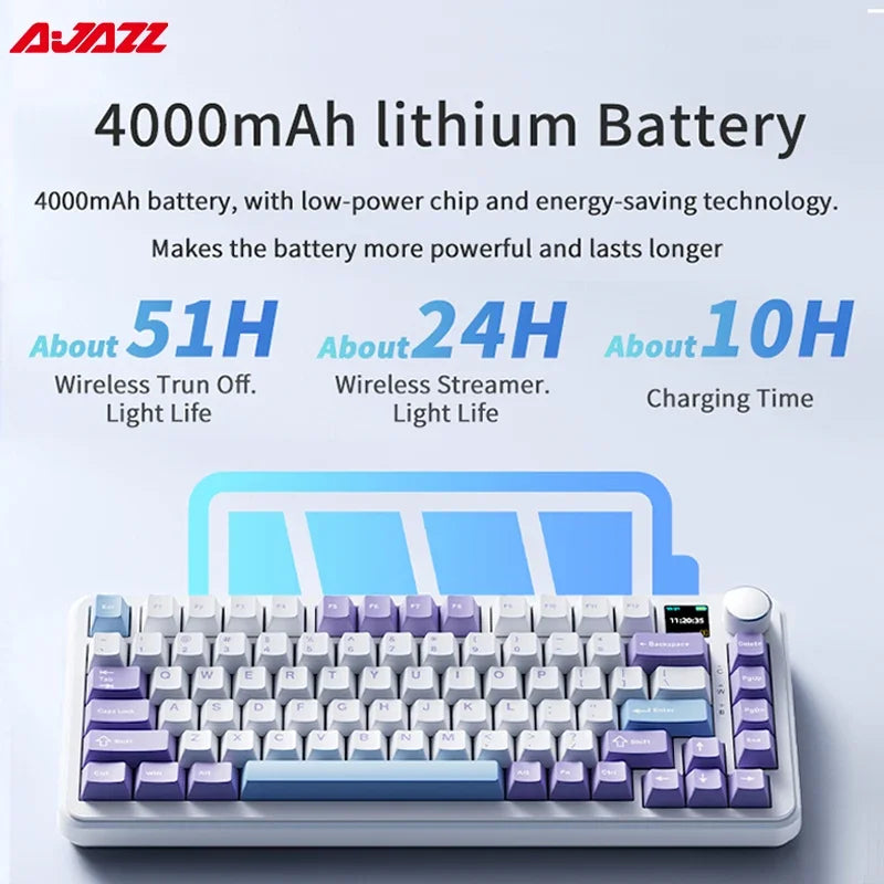 AJAZZ AK820 MAX Tri-mode RGB Gaming Mechanical Keyboard Bluetooth Wireless 2.4G Type C 82 Keys PBT Keycaps Hot Swap for Gamer PC