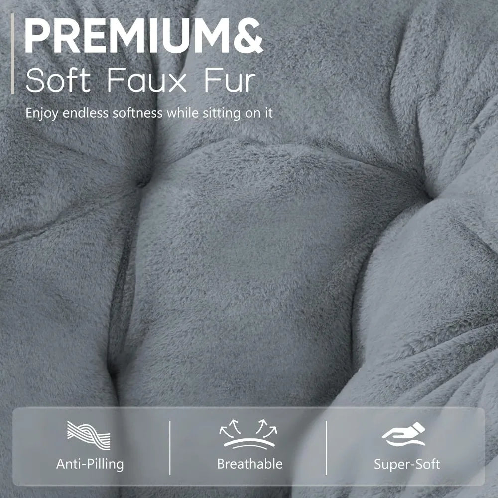 Living Room Chair, Faux Fur Soft Lounge Cute Folding Bedroom Seat for Adults Thick Padded Metal Frame, Living Room Chair
