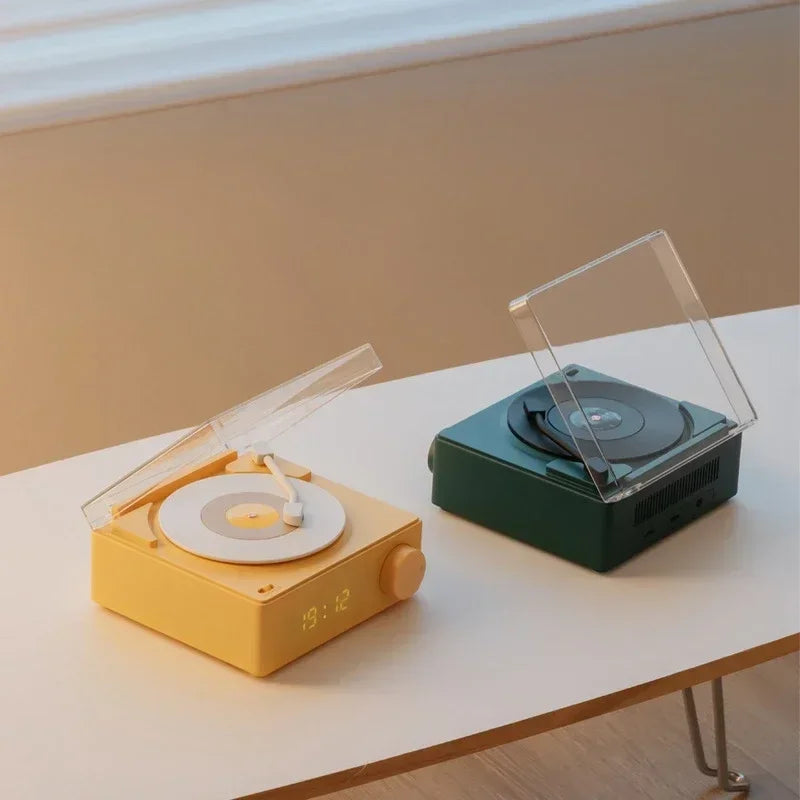 New Retro Vinyl Wireless Bluetooth Speaker Alarm Clock Small Record Player Portable High-quality Audio Home Smart Stereo