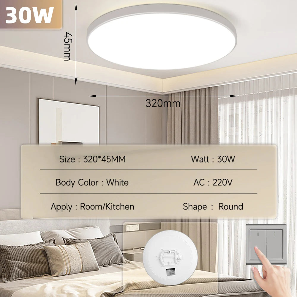 Black Led Ceiling Lamp 220V Dustproof Ceiling Panel Lamp Indoor Bathroom Lamp for Living Room Decor Ultra-thin LED Ceiling Light