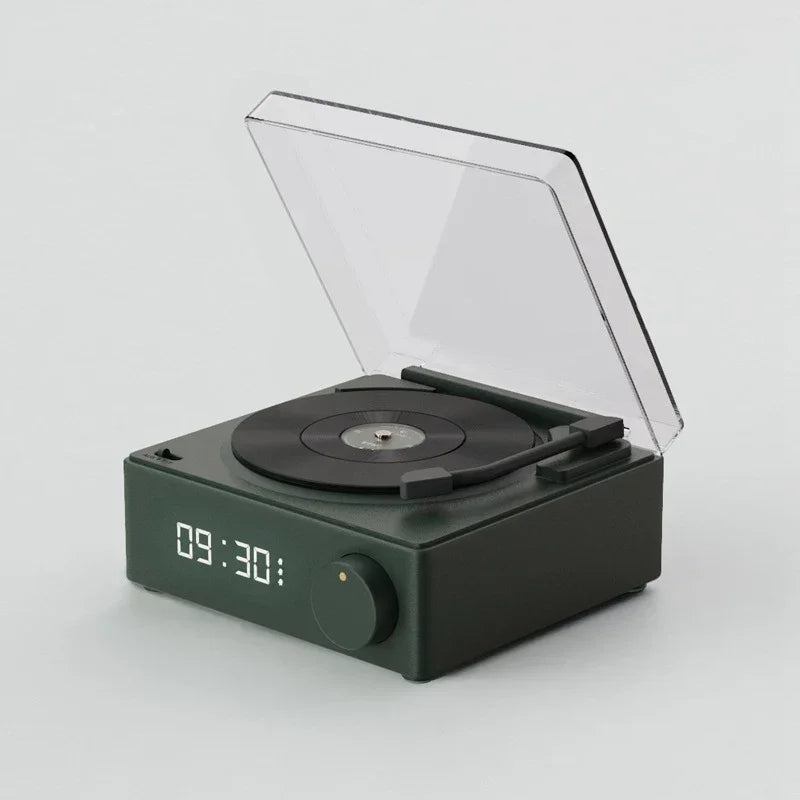 New Retro Vinyl Wireless Bluetooth Speaker Alarm Clock Small Record Player Portable High-quality Audio Home Smart Stereo