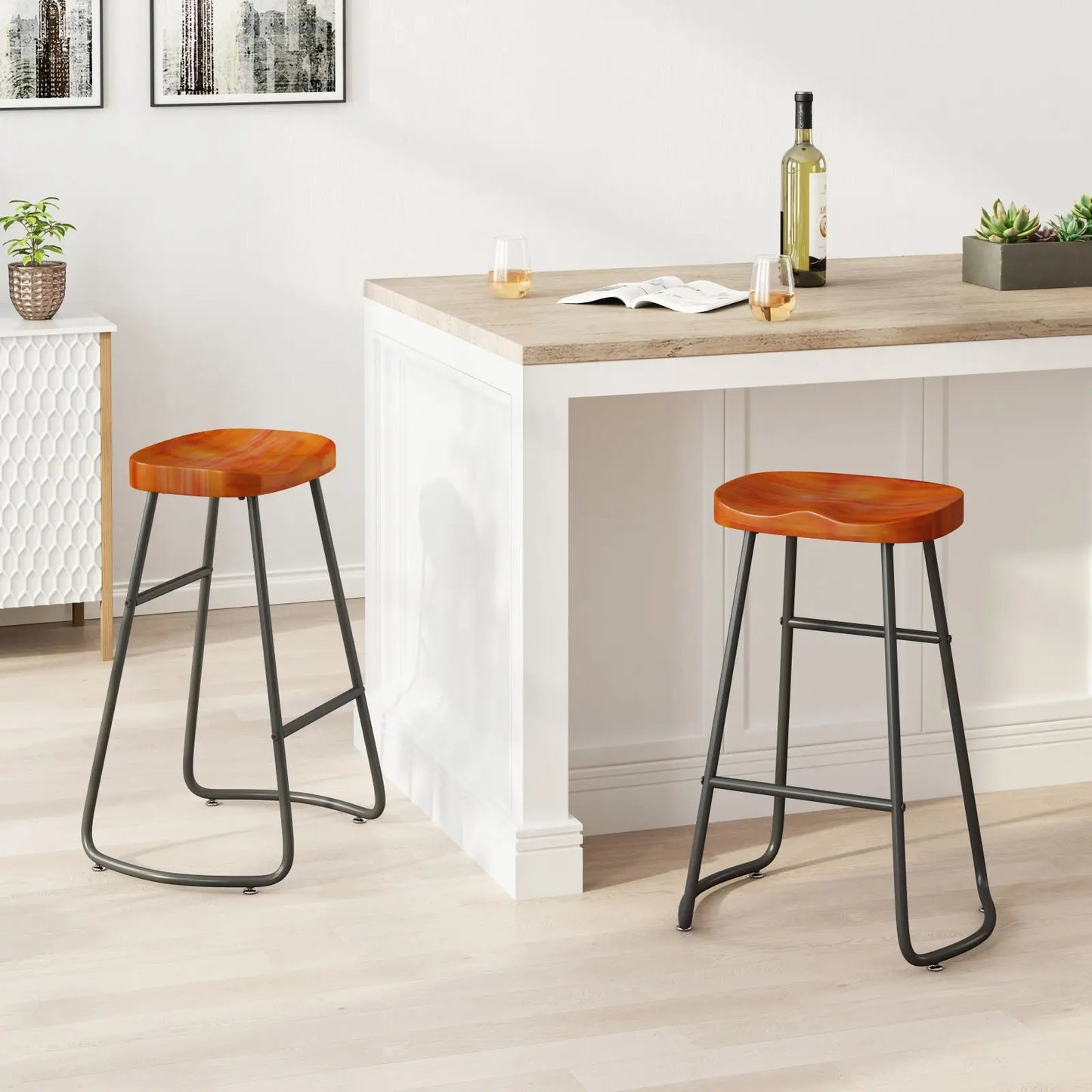 2PCS Bar Stools Kitchen Chairs With Anti Slip Foot Pads Metal Frame Stylish Bar Chairs For Dining Room Coffee Shop Living Room