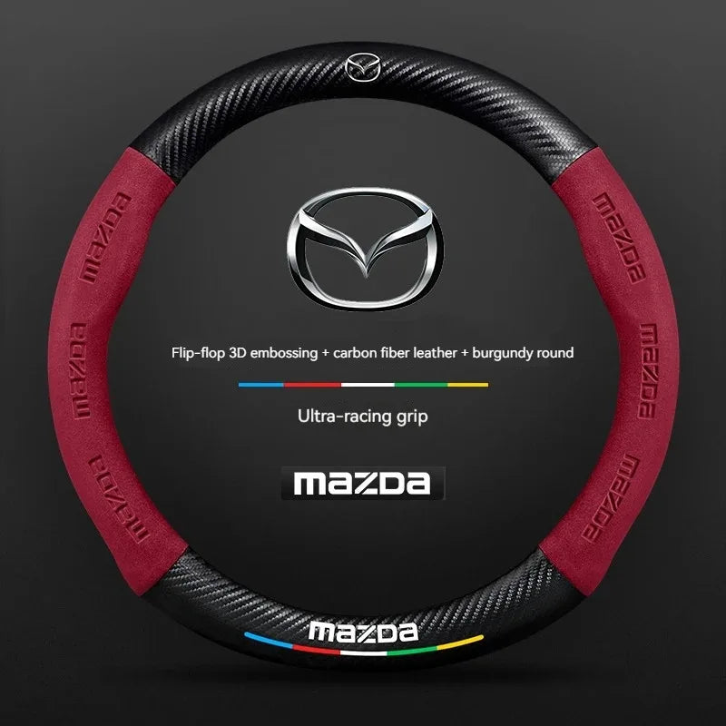 For Mazda 3 5 6 SKYACTIV Axela Atenza CX30 CX5 CX8 CX9 MX5 RX8 RX7 BT50 Carbon fiber Suede Car Steering Wheel Cover Accessories