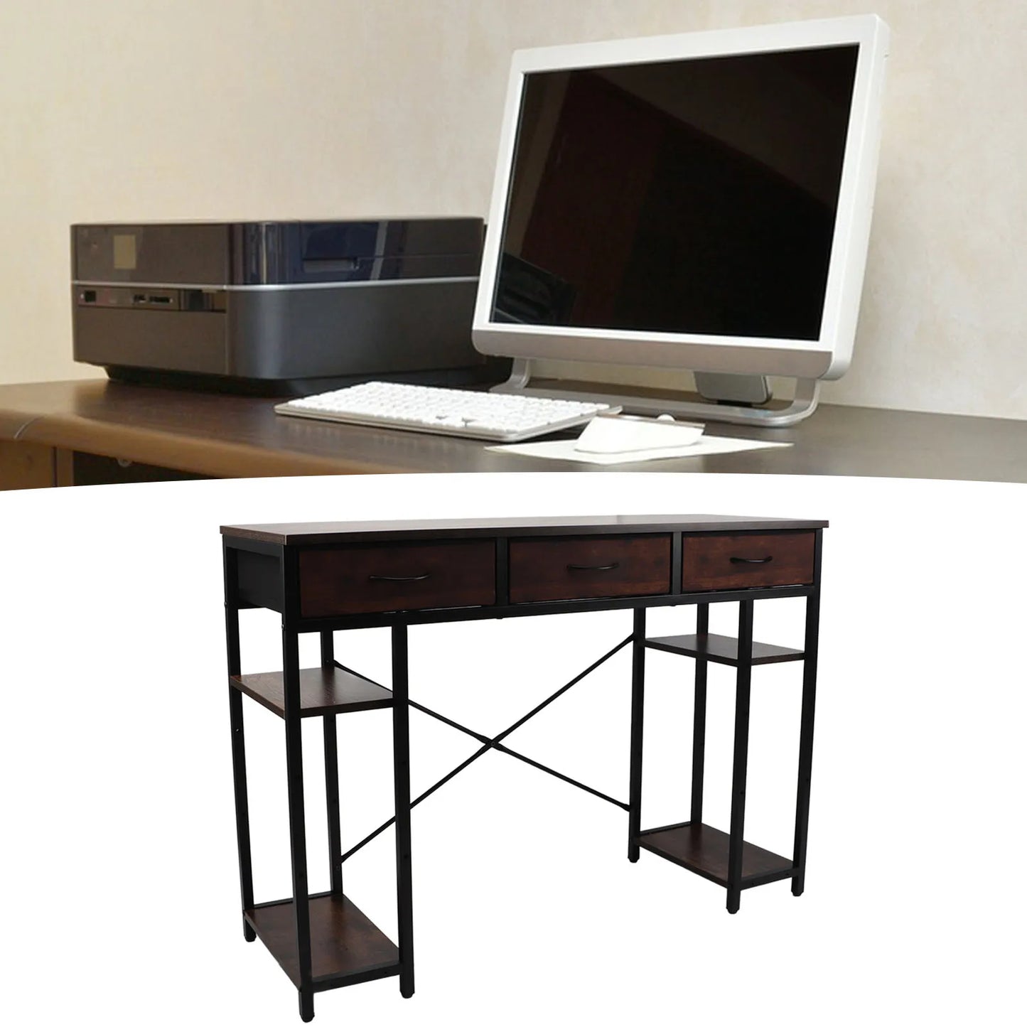 Computer Desk Retro Style Convenient Drawer Versatile Sturdy Structure Office Computer Desk Gaming Study Writing Table for Home