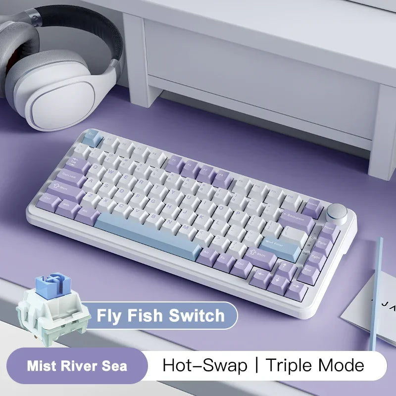 AJAZZ AK820 MAX Tri-mode RGB Gaming Mechanical Keyboard Bluetooth Wireless 2.4G Type C 82 Keys PBT Keycaps Hot Swap for Gamer PC