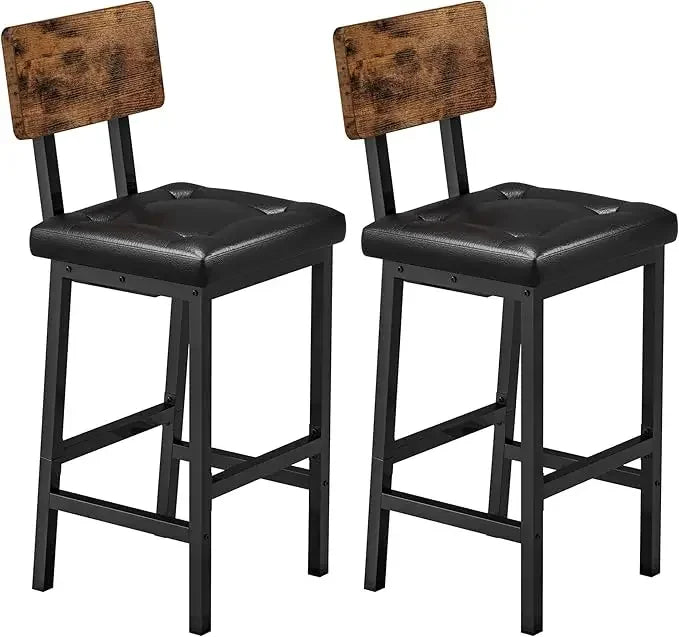 Bar Stools Set of 2,PU Upholstered Barstools with Back and Footrest, Thick Cushion Stools for Kitchen Island