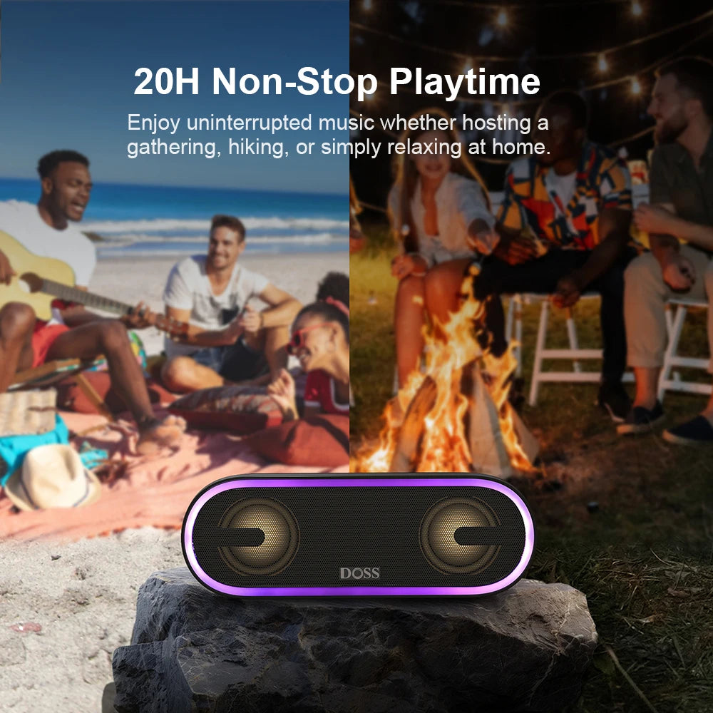 DOSS 40W Bluetooth Speaker Powerful Stereo Sound Bass 20H Playtime Sound Box IPX6 Waterproof Outdoor Portable Wireless Speakers